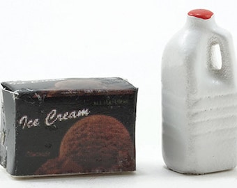 Dollhouse Miniature Chocolate Ice Cream and White Milk - 1:12 Scale