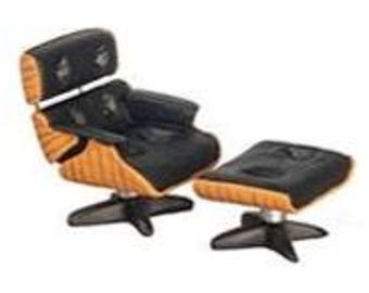 Dollhouse Miniature HALF SCALE Chair and Ottoman in Black - 1:24 Scale