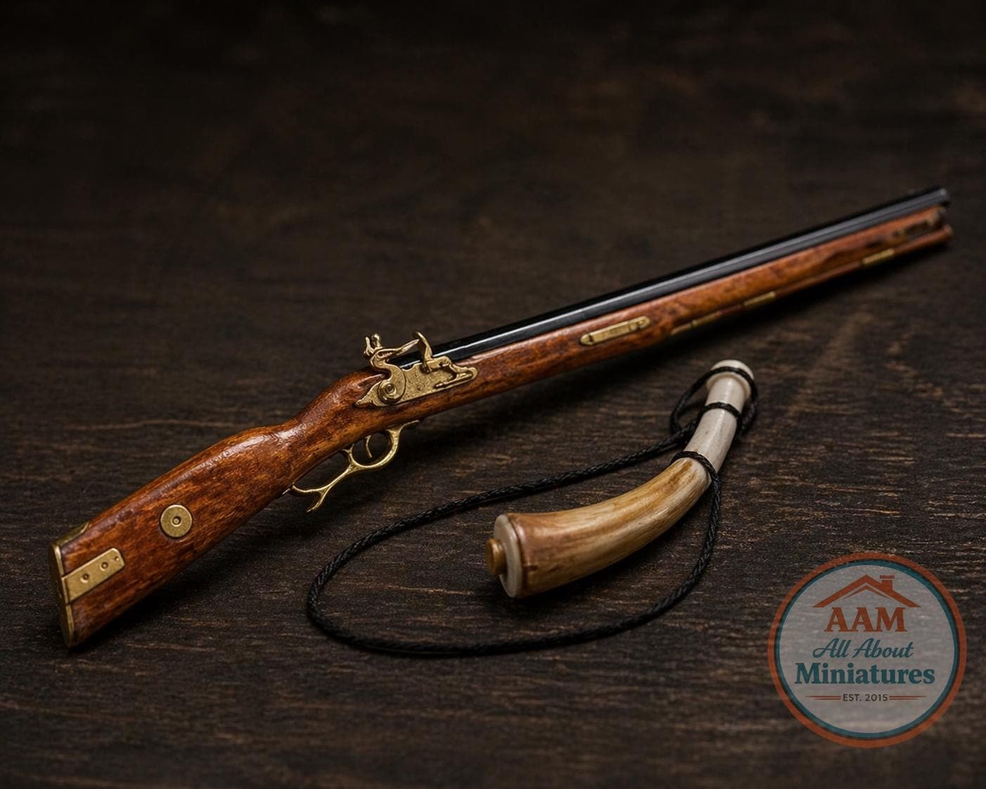Terry Harville Hawken Flintlock Rifle With Powder Horn – Handmade