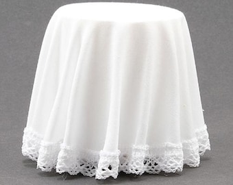 Dollhouse Miniature Skirted Table White with Lace Trim - 1:12 Scale