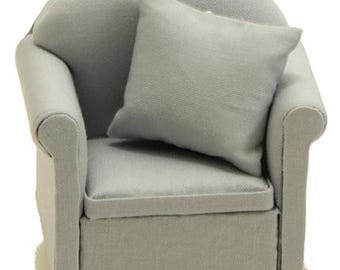 Dollhouse Miniature Chair with Pillow - Gray - Grey - 1:12 Scale