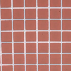 May include: Close-up of a square tile pattern. The tiles are a muted reddish-brown color, arranged in a grid with white grout lines. The pattern is uniform and covers the entire frame.