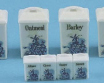 Dollhouse Miniature Delft Canister and Spice Set - 1:12 Scale
