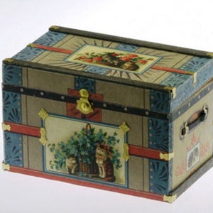 Dollhouse Miniature Trunk Kit -- Lithograph Victorian Cat -- 1:12 Scale