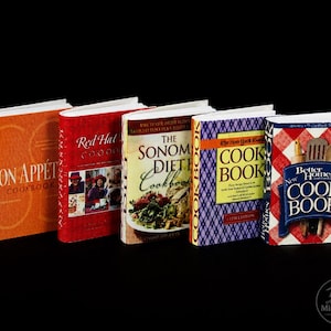 Libros de cocina para casas de muñecas - Juego de 5 - Estantería de cocina - Libros en miniatura a escala 1:12