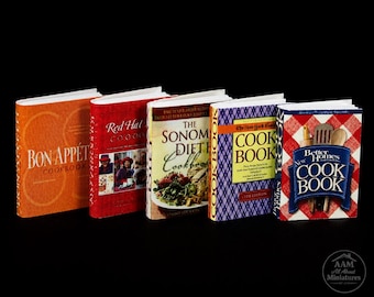 Dollhouse Cookbooks - Set of 5 - Kitchen Bookshelf - 1-12 Scale Miniature Books