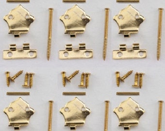 Dollhouse Miniature Offset Hinges w/Nails - Brass - #05646 (6 pk) - 1:12 Scale