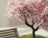 ドールハウス用ミニチュア手作り桜の木 - 高さ4インチ（約10cm）、支柱