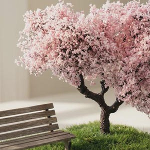 ドールハウス用ミニチュア手作り桜の木 - 高さ4インチ（約10cm）、支柱付き - 1:12 - 1/24 - 1/48スケール