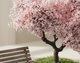 Dollhouse Miniature Handmade Ornamental Blossoming Cherry Tree - 4" Tall On a Spike- 1:12 - 1/24 - 1/48 Scale