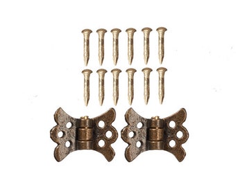 Dollhouse Miniature Antique Brass Hinges with Pins in 1:12 Scale (2 per Package)