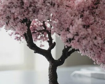 ドールハウス用ミニチュア手作り桜の木 - 高さ4インチ（約10cm）、支柱