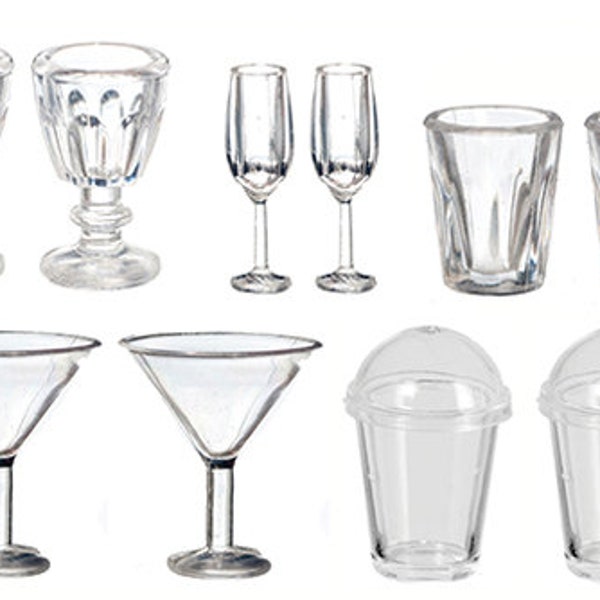 Dollhouse Miniature Glassware / Glasses Set of 10 - 1:12 Scale Set #2