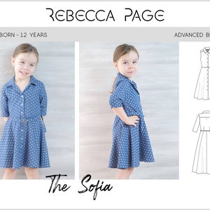 Children’s Sofia Shirt Dress PDF Sewing Pattern, Collar Pattern, Button Up Dress Pattern.
