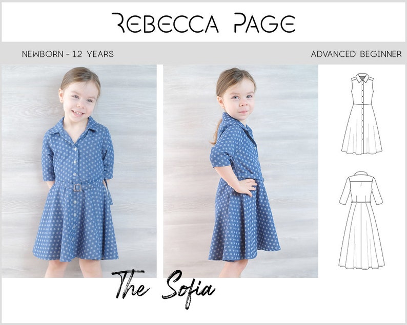 Children’s Sofia Shirt Dress PDF Sewing Pattern, Collar Pattern, Button Up Dress Pattern.