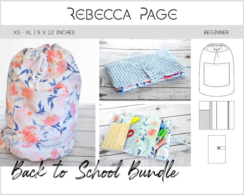 BUNDLE Back to School PDF Sewing Pattern, Pouch Pattern, Backpack Bag Pattern.