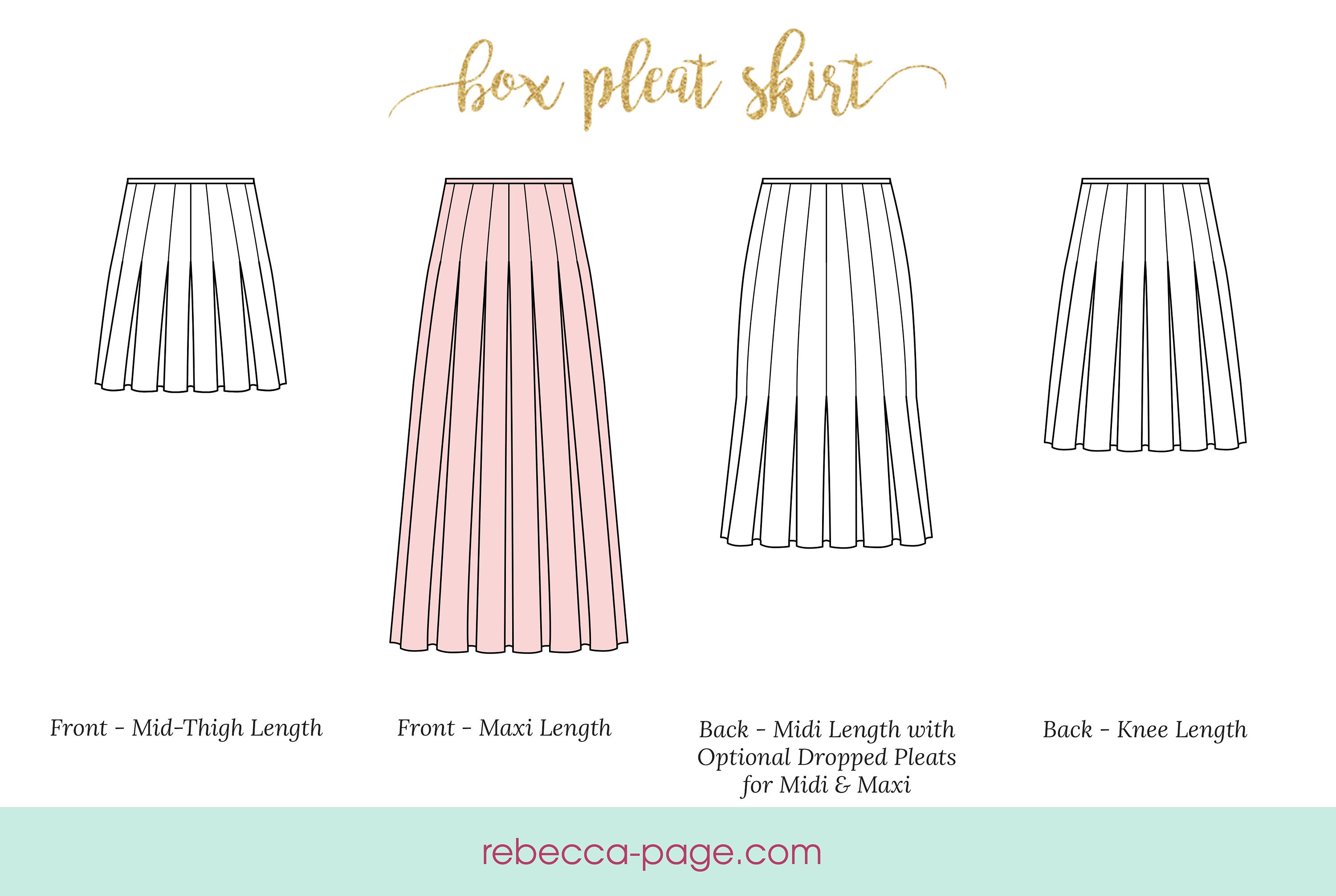 Pleated Skirt PDF Sewing Pattern XXS to 5XL Four Length | Etsy UK