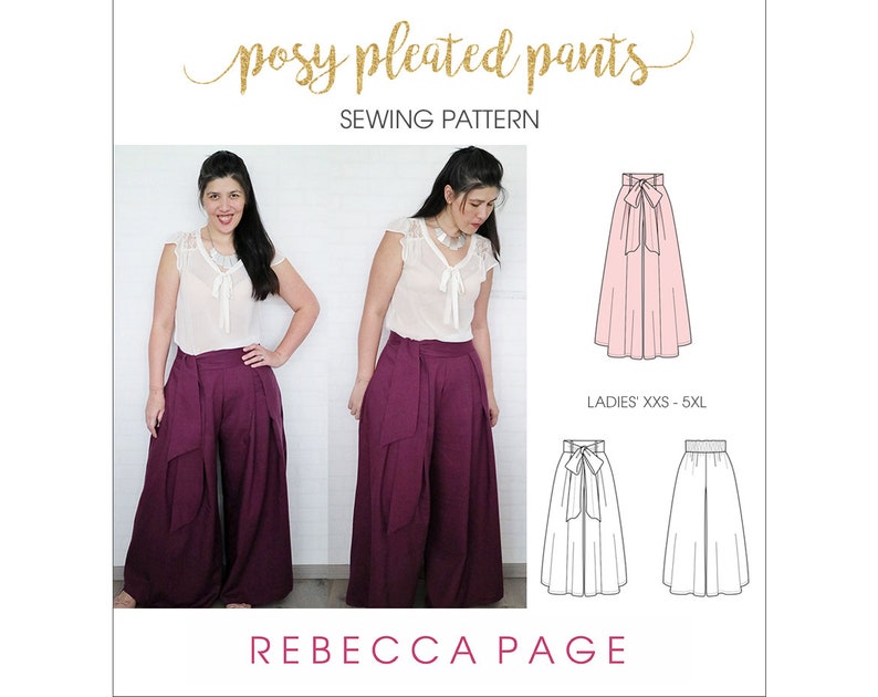 Posy Pleated Pants PDF Sewing Pattern XXS to 5XL Optional Etsy