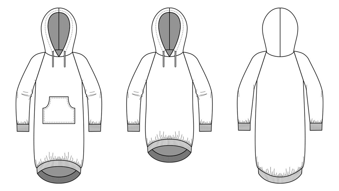 Hoodie Dress PDF Sewing Pattern Hoodie Pattern, Hoodie Dress Pattern