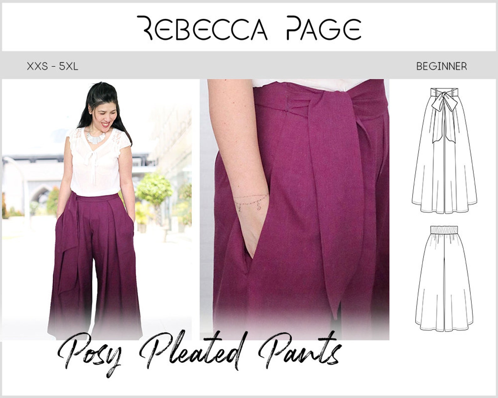 Posy Pleated Pants PDF Sewing Pattern Bottoms Pattern Pleat Etsy