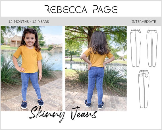 Skinny Jeans Childs PDF Sewing Pattern 12mo-12yrs, Optional Belt