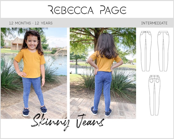 Skinny Jeans Childs PDF Sewing Pattern 12mo-12yrs, Optional Belt