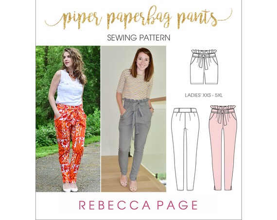 Piper A Paper bag Waist Pants PDF Sewing Pattern XXS to | Etsy