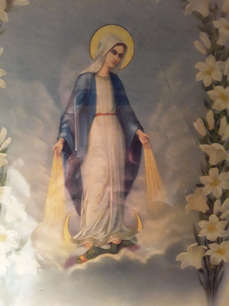 Holy Mary Virgin Mother of God Lithograph Dated Copyright 1934 N G Basevi Act of Consecration Presentation New Low Price Was 125