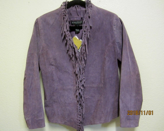 Leather Jacket/1990's Purple Suede Texture Fringe