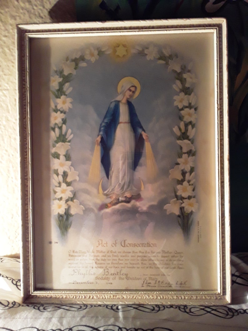 Holy Mary Virgin Mother of God Lithograph Dated Copyright 1934 N G Basevi Act of Consecration Presentation New Low Price Was 125