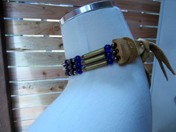 1960s Jewelry Deerskin Choker/ Bullet Choker/ Bead