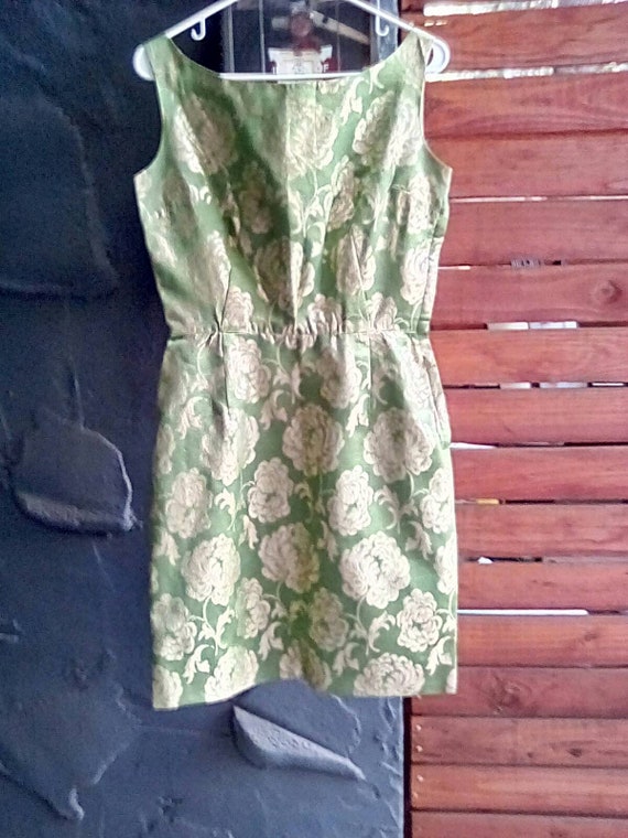 Vintage 1950's Wiggle Dress Brocade Satin Dress