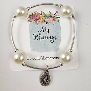 Miraculous Medal Prayer Bracelet Virgin Mary Catholic Jewelry - Be Blessed - Choice of Colors Prayer Pearls