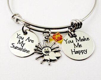 You Are My Sunshine Bracelet - You Make Me Happy Necklace -  Sunshine Keychain - Mother's Day Gift - Mom Bracelet - Grandma Bracelet