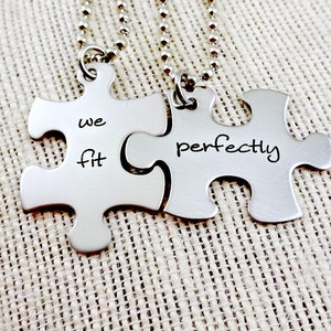 Necklace Set for Couples - We Fit Perfectly Puzzle Necklaces - Puzzle Pieces Jewelry - Christmas Gift - Couples Keychain Set - His and Hers