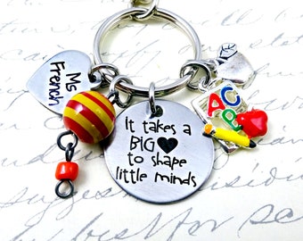 Personalized Teacher Keychain, Teacher gift- Christmas Gift, Teacher Appreciation Gift-Takes A Big Heart to Teach Little Minds