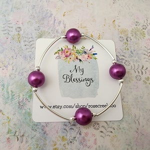 BEST SELLER! Be Blessed Bracelet Purple Amethyst Pearls on Sterling Silver Plated Curved Beads Inspiration Jewelry