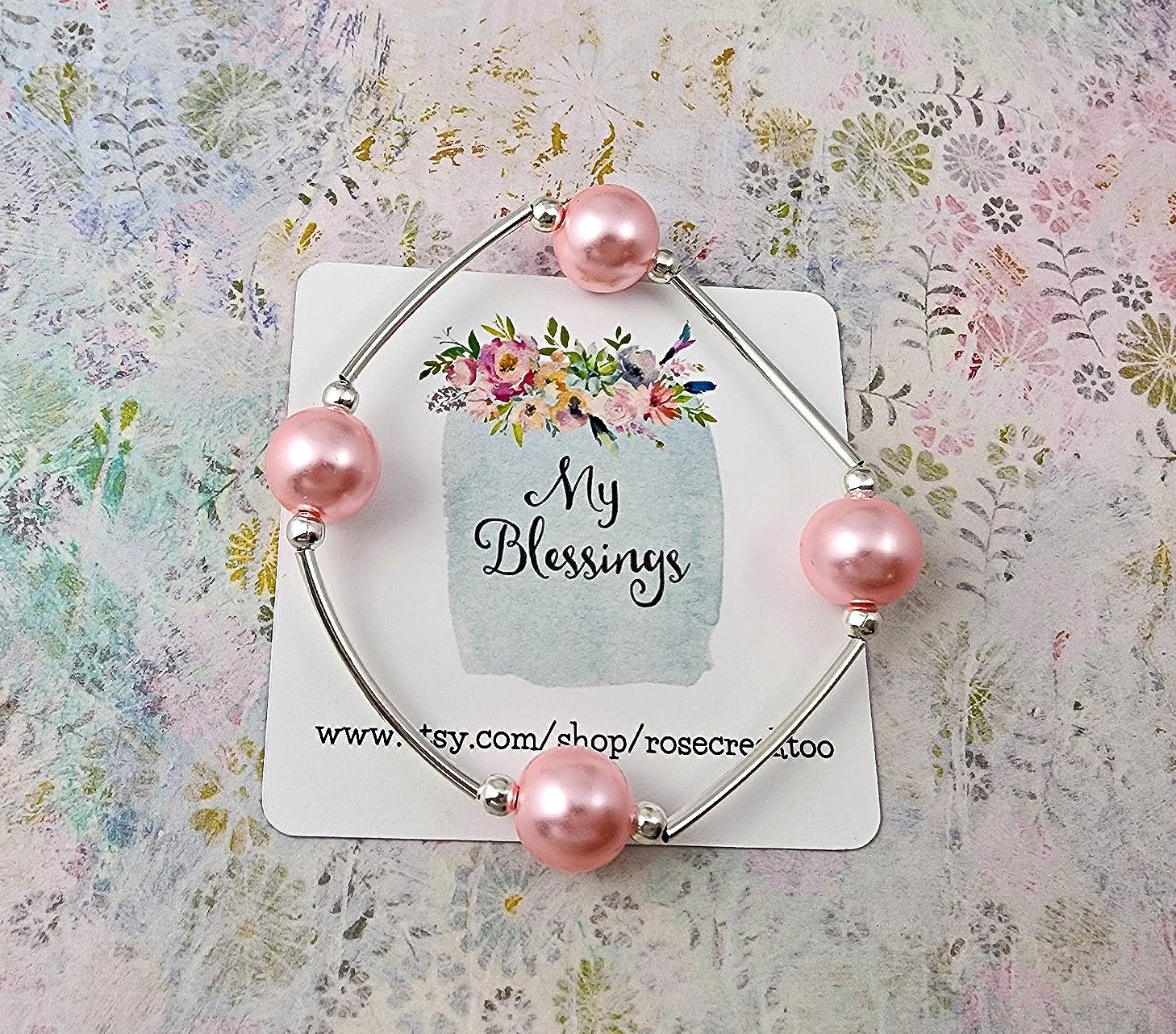 BEST SELLER Be Blessed Bracelet With Pink Satin Pearls on Sterling