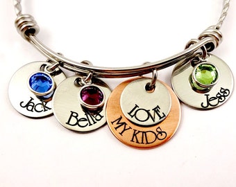 Love My KIDS - Personalized Bangle Bracelet - Mom Grandma Jewelry - Mommy Grandmother