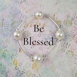 BEST SELLER Be Blessed Bracelet with Creamy White Pearls on Sterling Silver Plated Curved Beads Inspiration Jewelry image 2