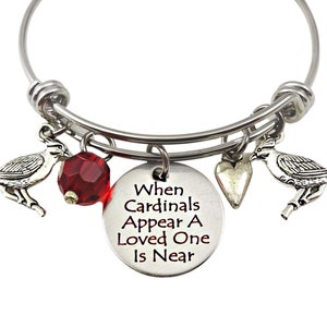 Cardinal Memorial Bracelet, When Cardinals Appear A Loved One Is Near, Remembrance, Sympathy Gift, Cardinal Jewelry