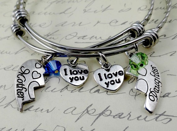 Mother Daughter Bangle Bracelets Set of Two Stamped Personalized