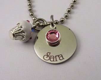 Cupcake Necklace - Personalized Jewelry or Girls - Christmas Gift - Birthday Party Favor -  Girl's Gift