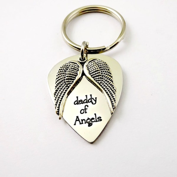 Daddy of Angels - Twins, Multiples Loss, Remembrance  Keychain  -   Baby Miscarriage Loved Ones Dad Father Memorial Memento  Jewelry