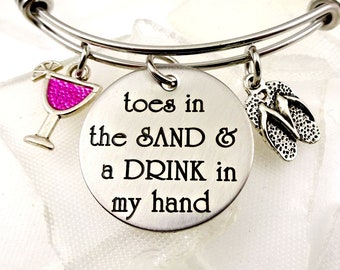 925 Silver Plt 'Toes In The Sand Drink In My Hand' Necklace Holiday Trip A 925 Silver Plt 'Toes In The Sand Drink In My Hand' Necklace Holiday Trip A