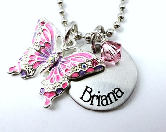 Butterfly Necklace • Little Girls Name Necklace • Small Girls Jewelry • Birthstone Necklace • Personalized Name • Birthday Gift• Child