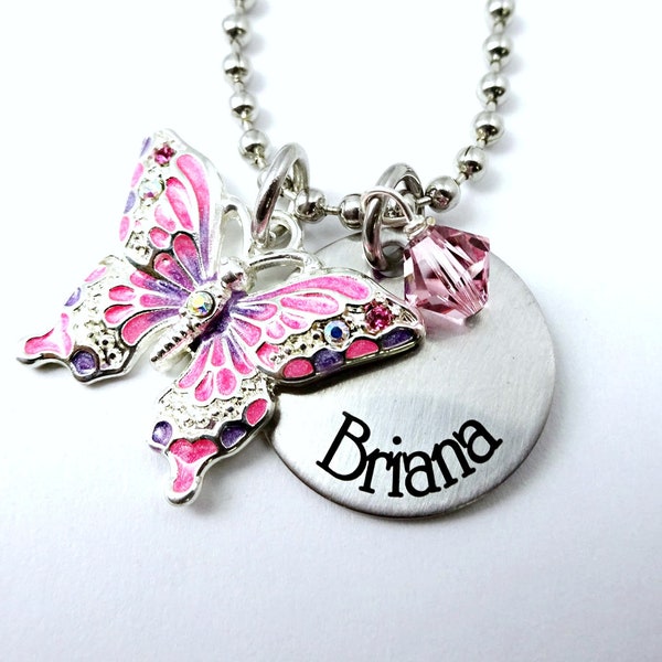 Butterfly Necklace • Little Girls Name Necklace • Small Girls Jewelry • Birthstone Necklace • Personalized Name • Birthday Gift• Child