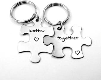 Couples Set Better Together Puzzle Pieces - Personalized  - Valentine's Day - Anniversary Gift - Fiance  Boyfriend Husband