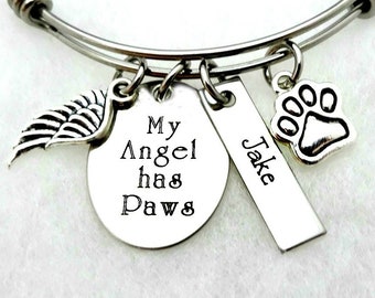 Pet Memorial - My Angel Has Paws -  Remembrance - Pet Bracelet or  PetNecklace - Personalized Pet Necklace - Memorial Bracelet for Pets