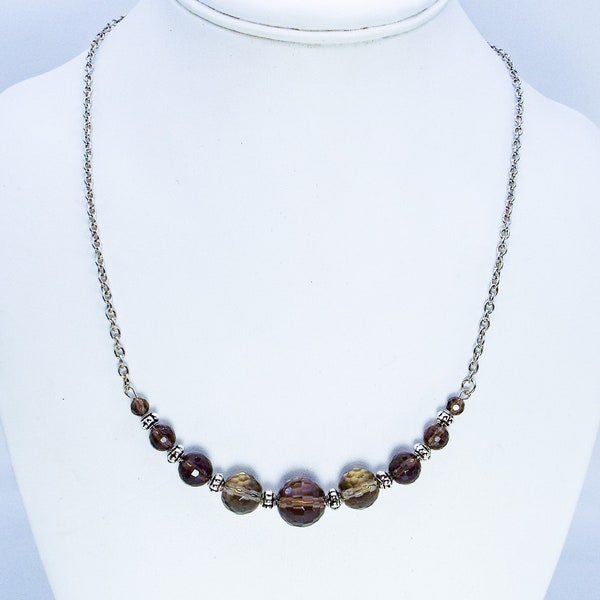 Cynthia Lynn "OVERCAST" Smoky Quartz Topaz Beaded Rhodium Finished Silver Necklace